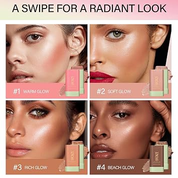 Cream Contour Stick, Face Shimmer Bronzer Stick, Blendable Natural Glow Highlighter Makeup Stick, Multi-Use Tinted Solid Moisturizer Stick, 01 Warm Glow