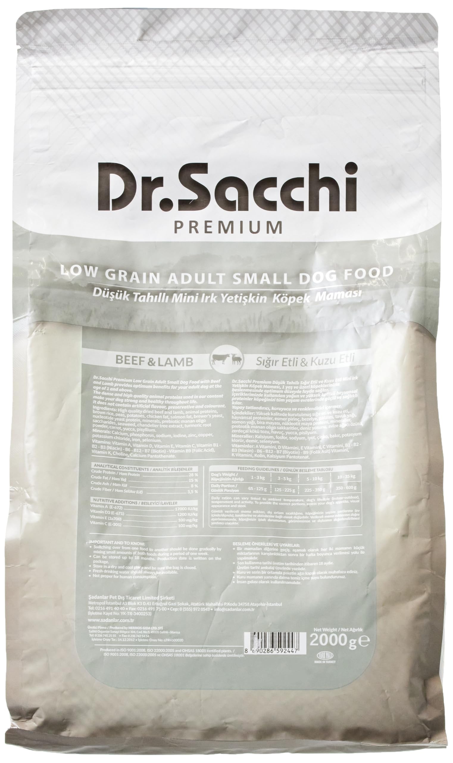 Dr.Sacchi Premium Kuru Köpek Maması, Sığır ve Kuzu Etli, Düşük