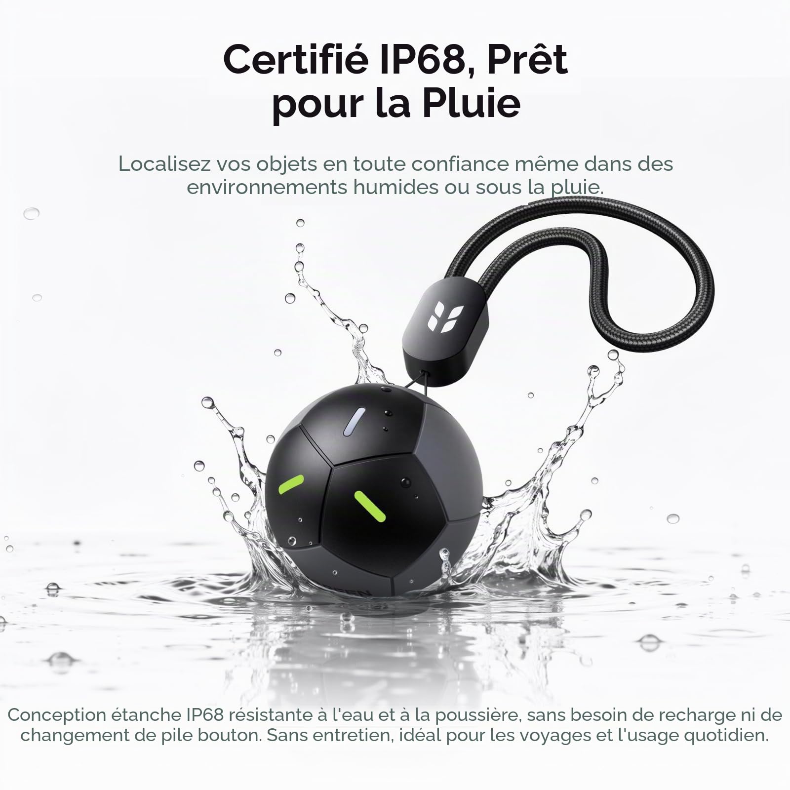 UGREEN FineTrack 2 Finder Tag Design Football 110dB Fluorescence IP68 et UGREEN FineTrack Finder Tag Traceur avec Find My 2 Ans Batterie (iOS Uniquement)