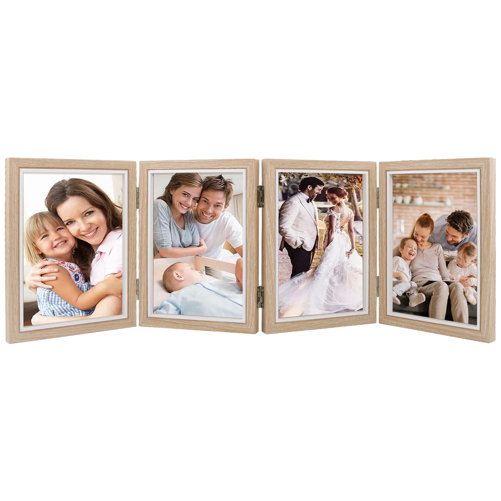 Cadre photo en bois pliant 4 photos 12.5x17.5cm, le cadeau idéal pour la famille