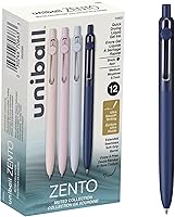 uni-ball Zento Gel Ink Retractable Pens, 0.7mm Medium Point, Muted Barrels Black Ink Dozen - Smooth, Quick-Dry Writing