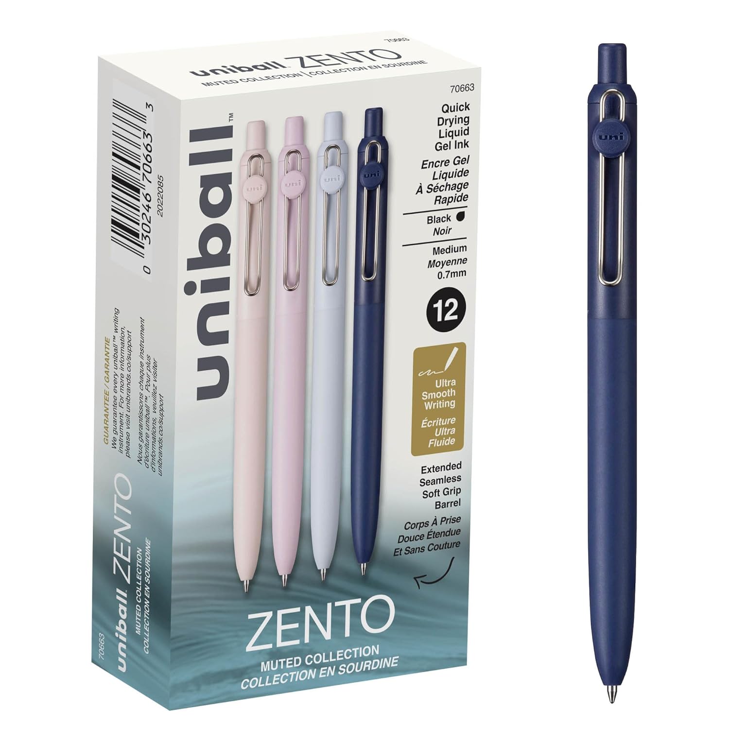 uniball Zento Liquid Gel Ink Retractable Pens Medium Point 0 7mm Muted Barrels Black Ink Dozen