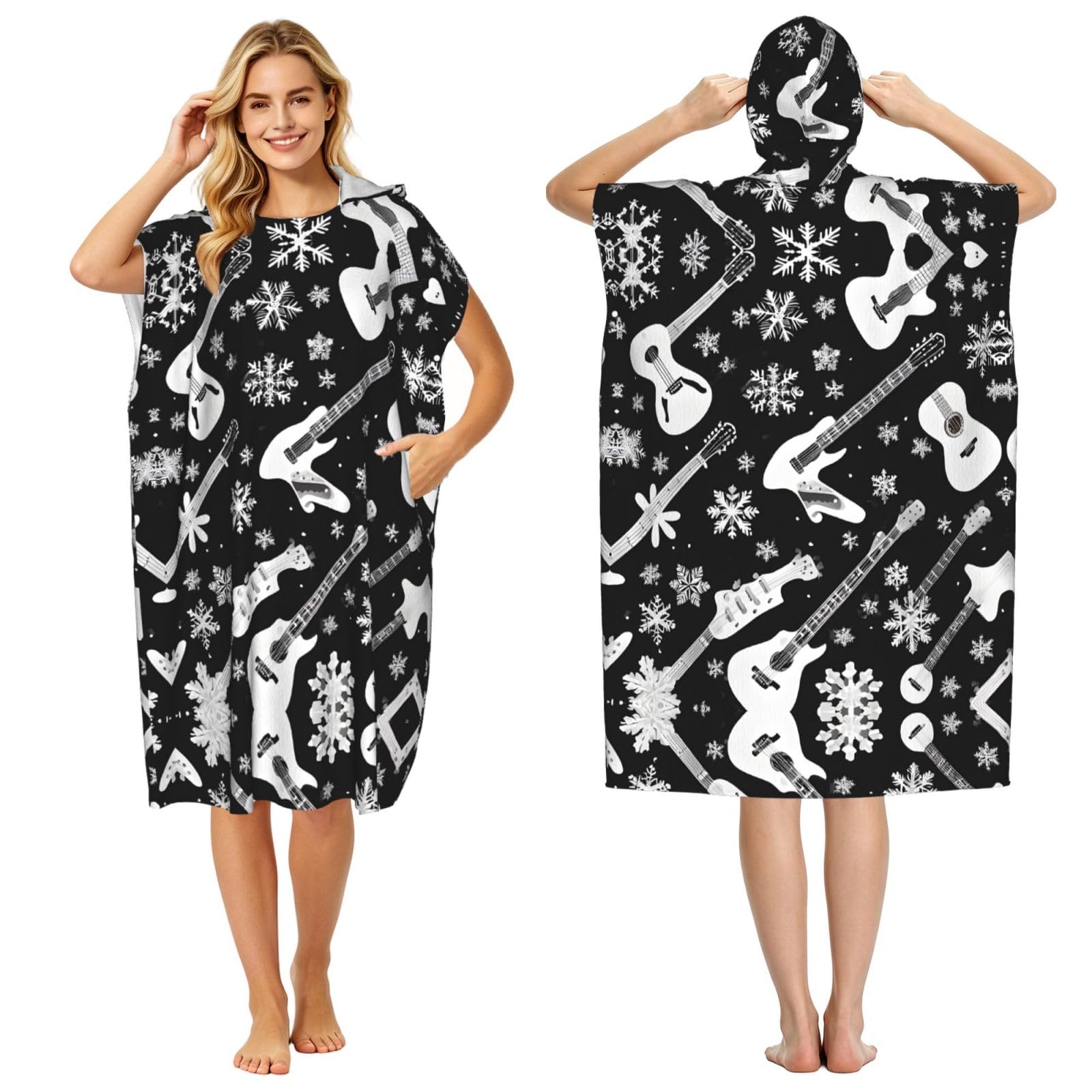Peignoir à capuche guitare pour la plage et la piscine - Poncho de bain adulte