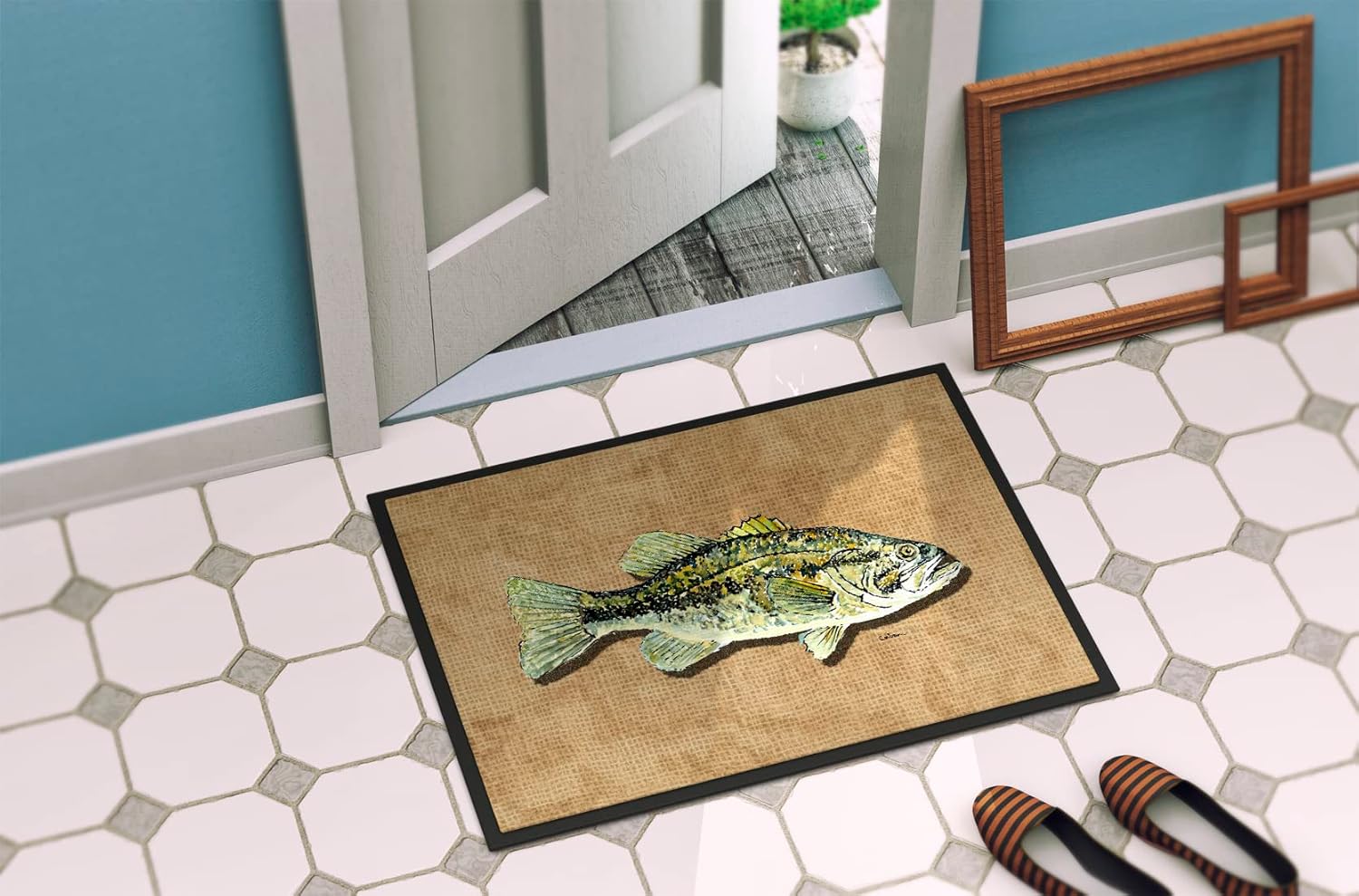 Caroline's Treasures 8806JMAT Small Mouth Bass Doormat 24x36 Front Door Mat Indoor Outdoor Rugs for Entryway, Non Slip Washable Low Pile, 24H X 36W