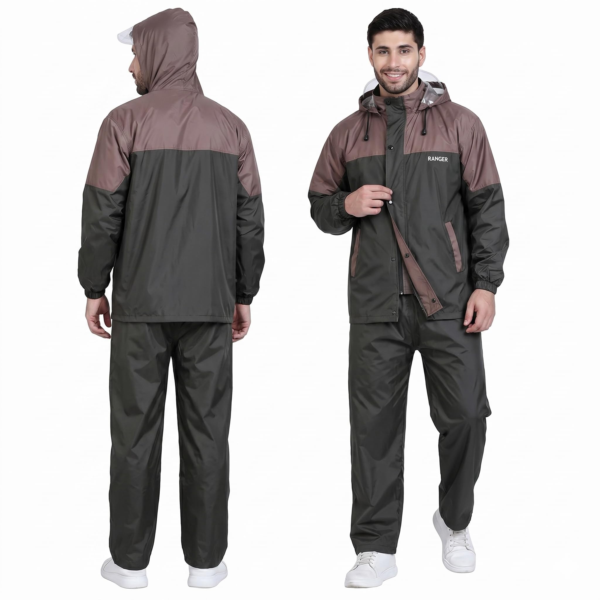 Allextreme RANGER Raincoat Waterproof Rainsuit with Pant Adjustable Hooded Jacket & Storage Pouch Polyester Unisex Rainwear Set for Men Women Outdoor Travel Bike Riding and Hiking (Universal, Random)-picture-29