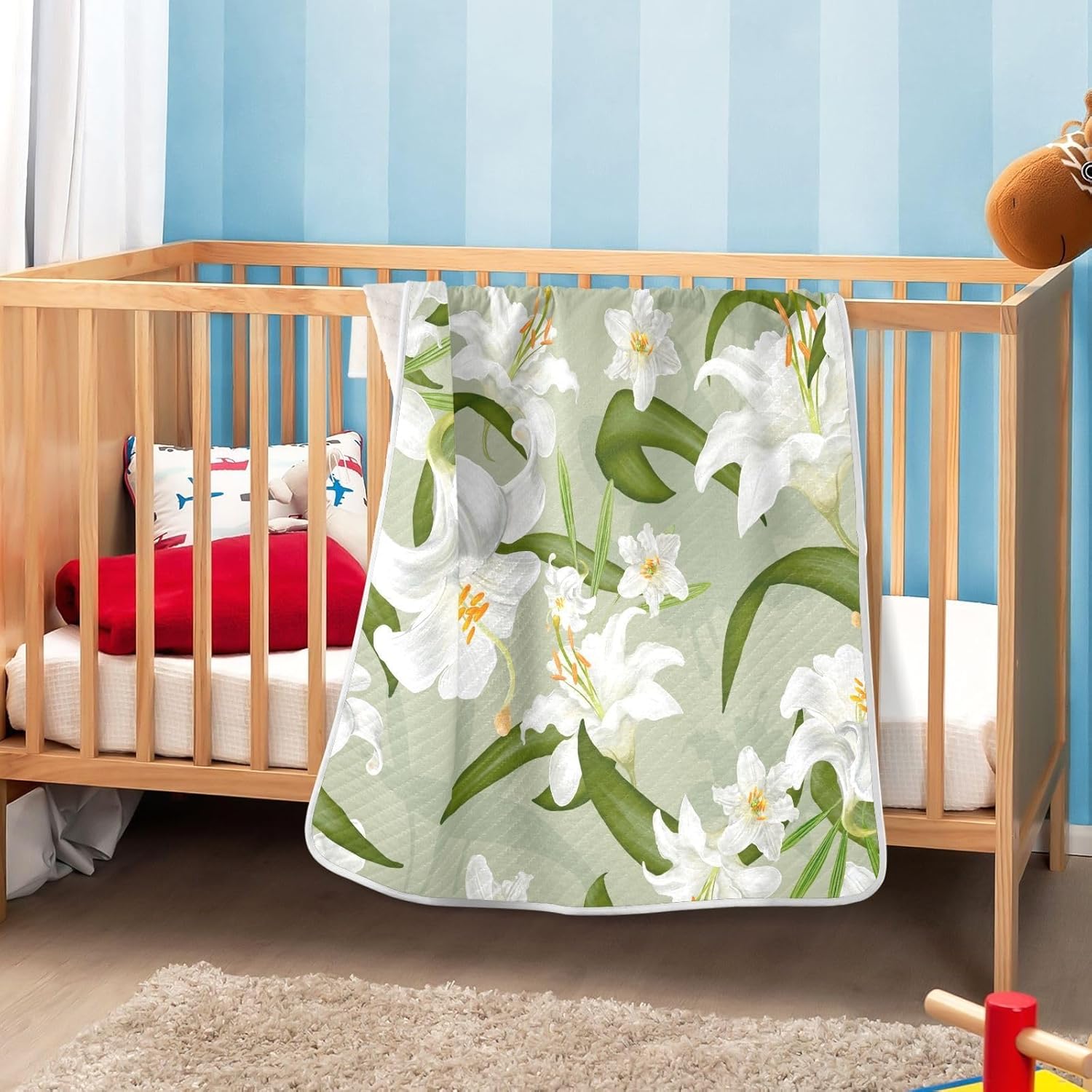 Lily Flowers Baby Blanket, Toddler Blanket, Soft and Comfortable, Unisex, for Crib, Stroller, Walker, Mattress, 30 x 40 Inches