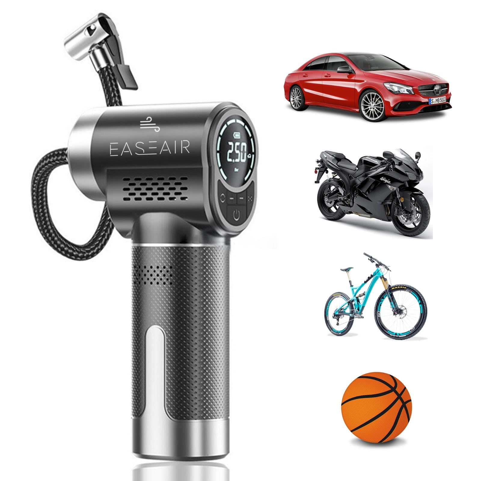 EASEAIR Tire Inflator Portable Air Compressor, 150PSI Portable Air Pump for Car Tires, Cordless Tire Inflator with Digital Pressure Gauge, Black and