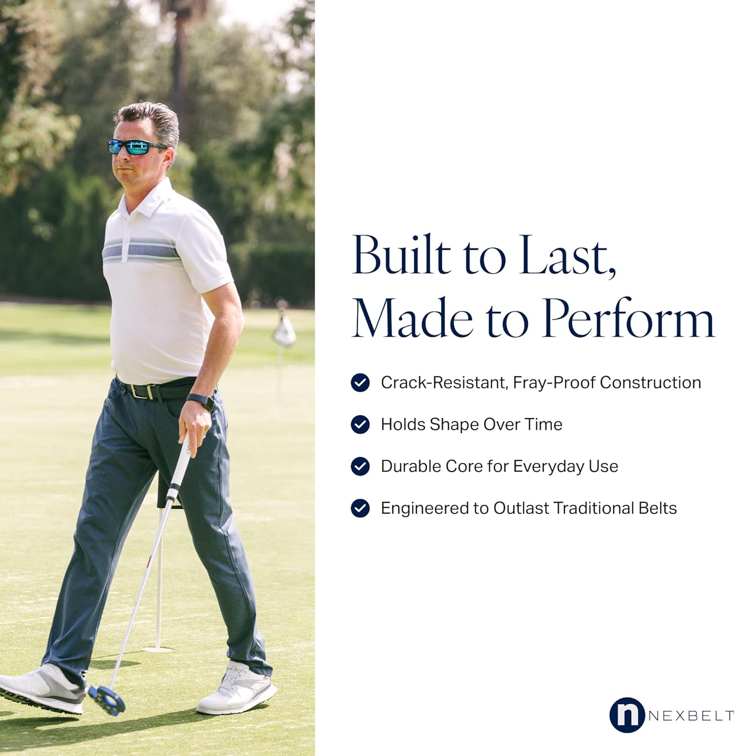 Nexbelt Men's Vegan Leather Ratchet Belt – Adjustable No-Hole Belt for Golf, Casual, and Dress – Cut-to-Size, 1 3/8" Wide - Image 5