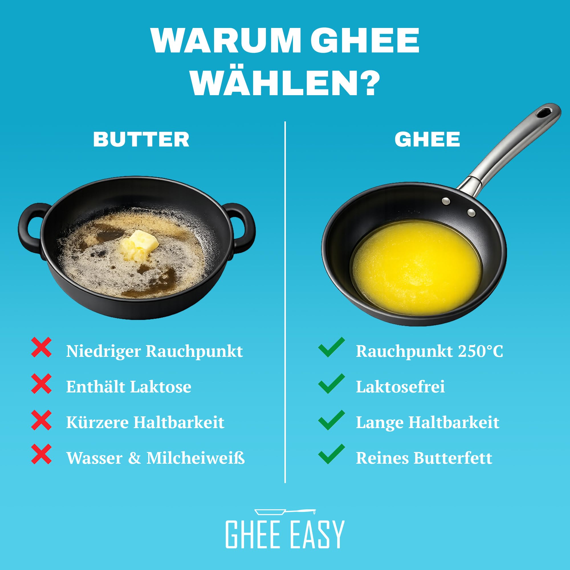 Ghee Easy 850g Ghee Bio von Grasgefütterten Kühen - Ghee Butter ohne Zusatzstoffe - Zertifiziert Organisch & Biologisch - Hochreines Ayurveda Ghee ohne Laktose und Gluten - 100% Europäisch