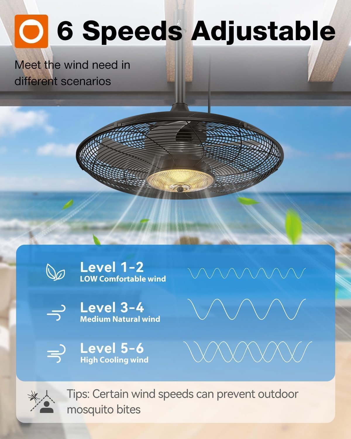 addlon Outdoor Ceiling Fan with Light for Patios, 20 inch Black Waterproof Gazebo Fan with Remote&APP Control, Reversible, Dimmable, Plug in Hook Mount Portable Fan for Garage Pergola Porch Canopy