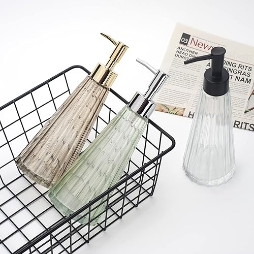 Miniatura 5 de Dispensador de jabón de manos de 10 oz10.1 fl oz para baño, dispensador de jabón de cocina, dispensador de jabón de vidrio con bomba plateada a