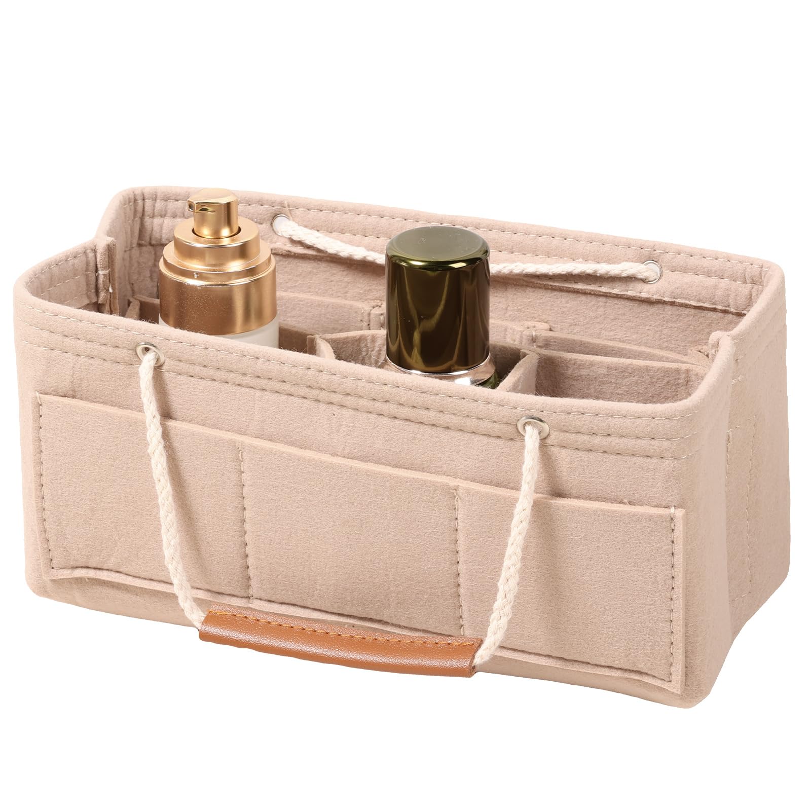 Ghshanog Khaki Felt Bag Organiser,24X10x12 Cm Felt Handbag With Compartments,Multi-Pocket Handbag Organiser Insert Tote Bag,Lightweight Insert For Backpack, Travel, Home Storage(Khaki)