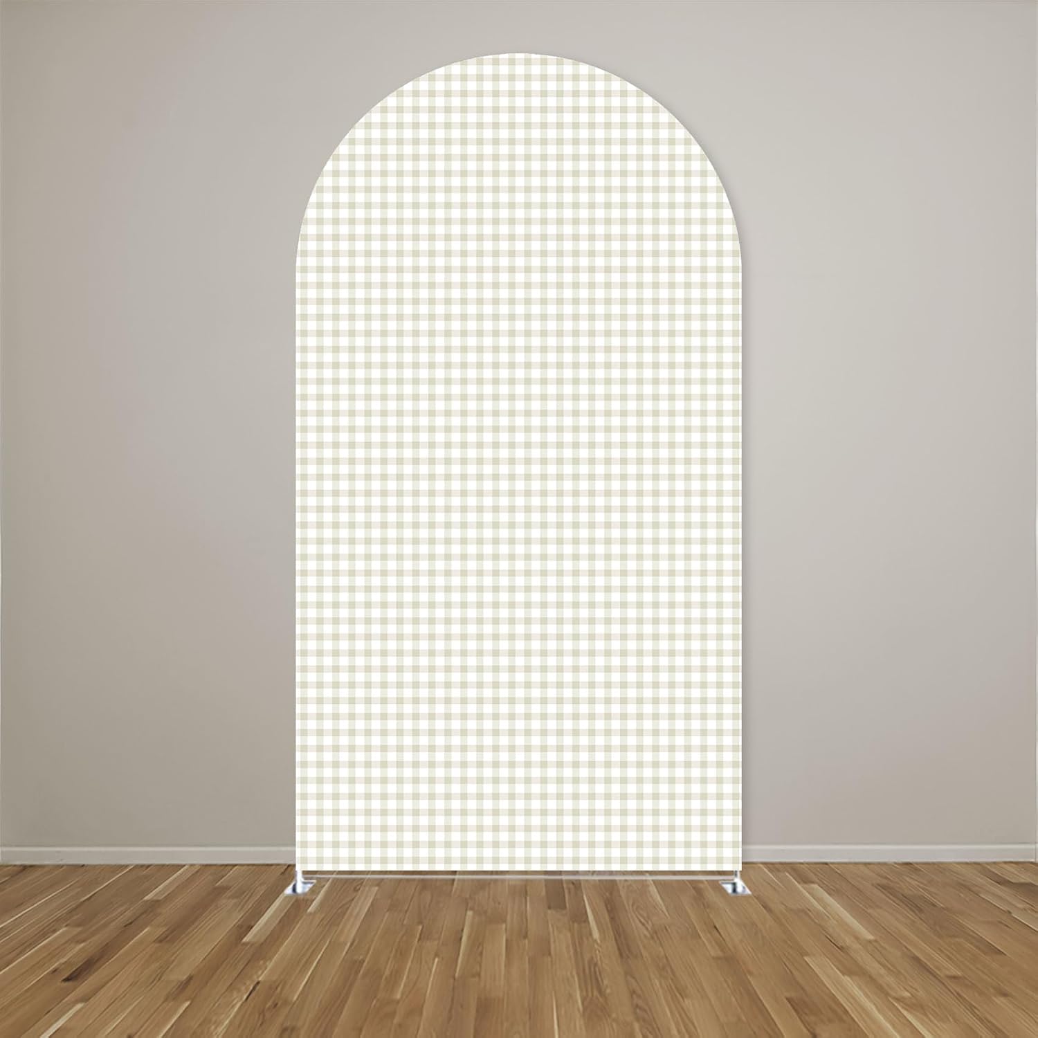 Plaids Arch Backdrop Cover for Silly Goose Baby Shower Arch Frame Stretchy Cover Gingham Kids 1st Birthday Party Fiesta Decorations (6.6x3.3ft Cover,Light Brown)