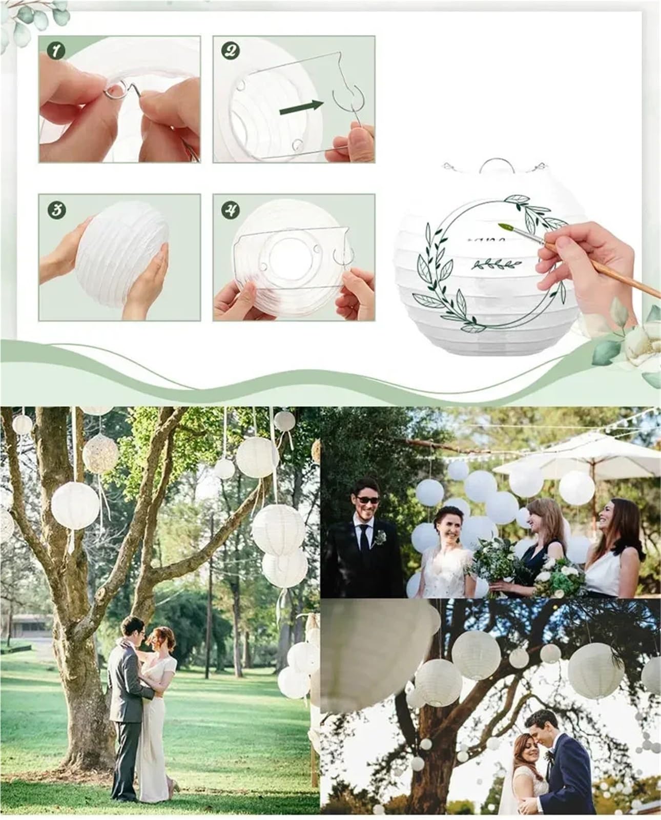 Elegante weiße chinesische Laterne, runder Papierlampenschirm for Party, Urlaub, Hochzeit, Dekoration, Lampion-Hängekugel Für Haushalt Wohnen
