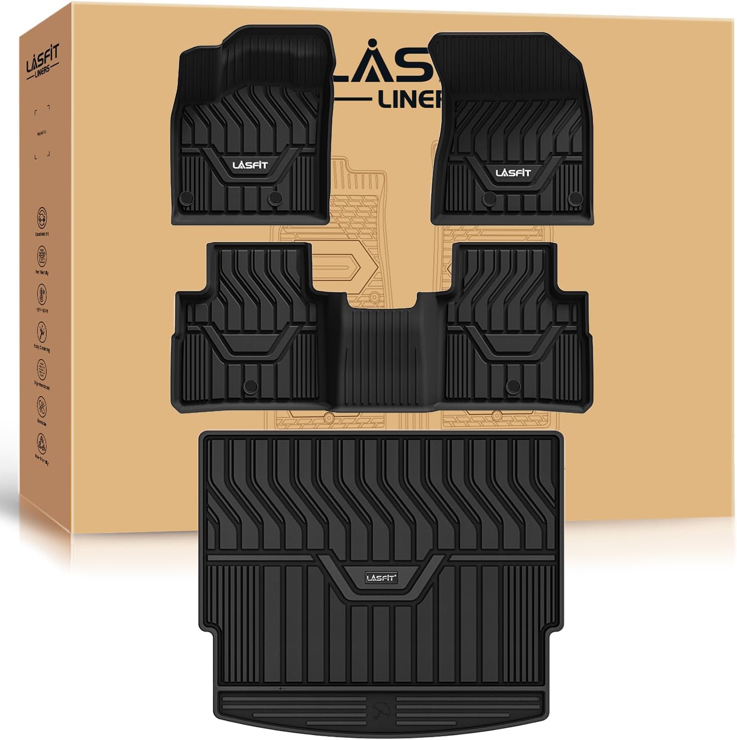 LASFIT Floor Mats & Cargo Mat for Nissan Rogue 2021-2026 (Not Fit Rogue Sport), Custom Fit All Weather TPE Floor Liners for Nissan Rogue S/SV/SL/Platinum 2021-2026 Full Set Car Mats & Trunk Mat, Black