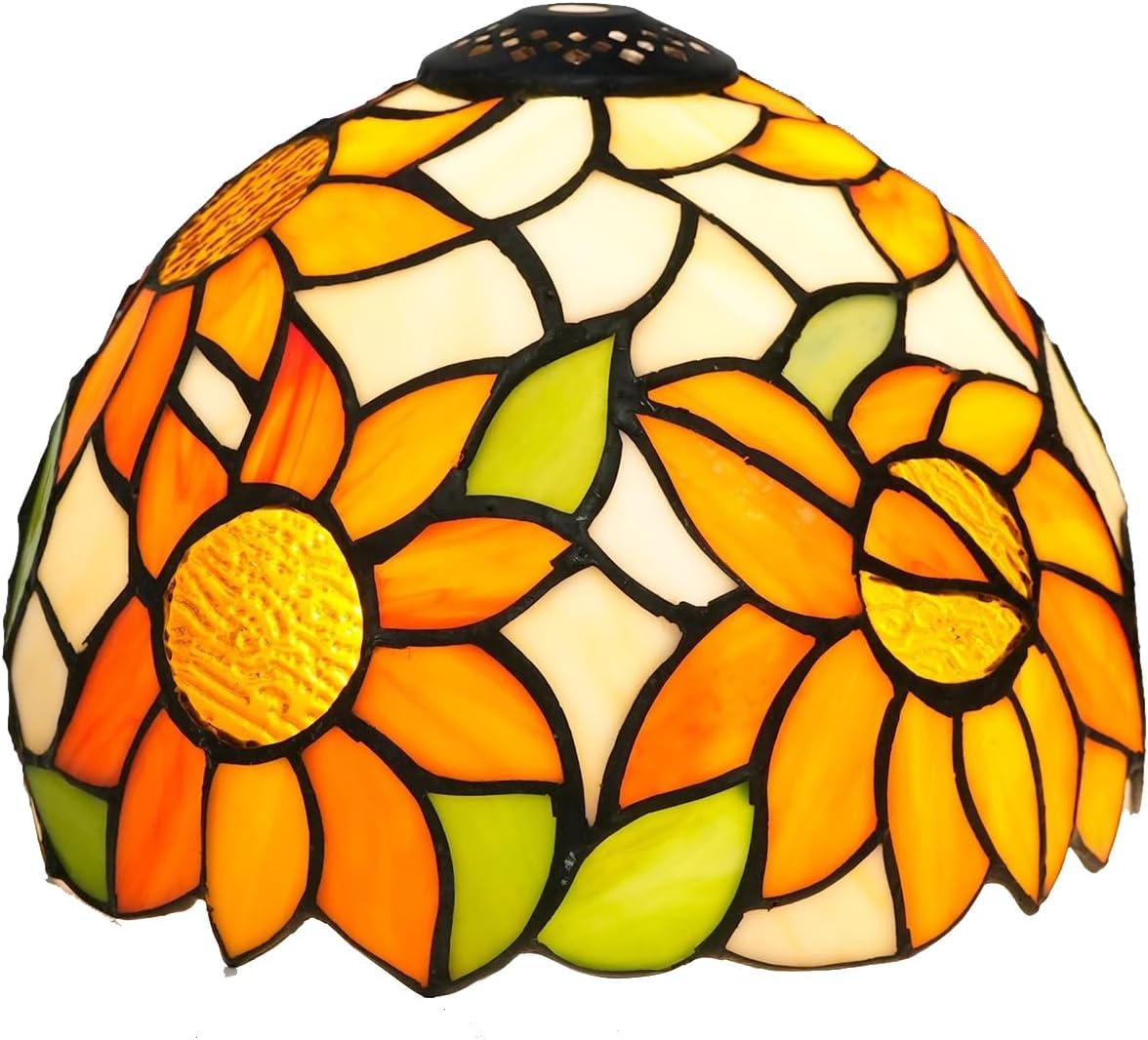Tiffany Replacement Lamp Shade, 8 Inch Pastoral Sunflowers Style Stained Glass Lamp Shade Handmade Art Home Decor Small Opening Lampshades for Table Lamp Pendant Light