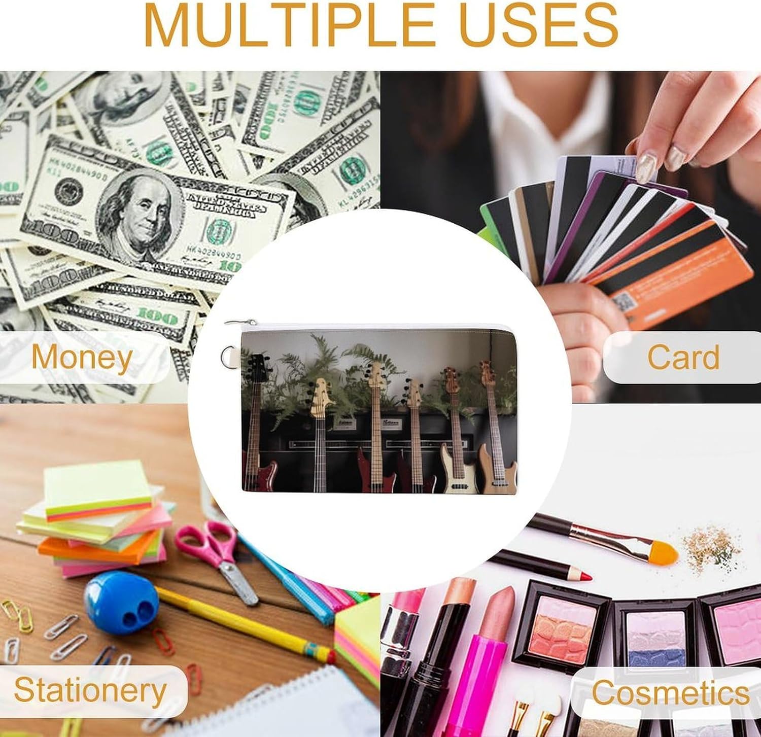 Guitar Bass Music Musical Instruments Coin Purses with Zipper, Personalized Zero Wallet for Shopping, Small Makeup Pouches Bag for Travel, Card Organizer Case, Portable Canvas Change Purses image 5