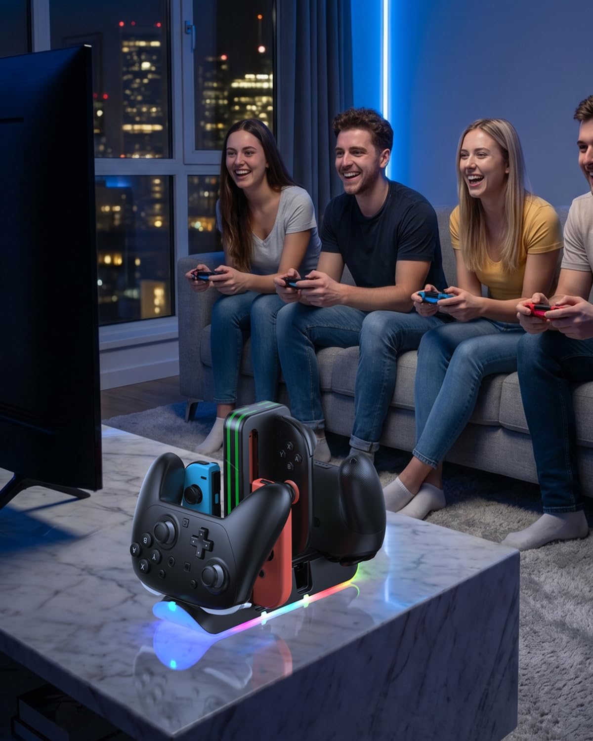 FYOUNG Switch 2/1/OLED Controller Charger | 6 in 1 Charging Dock Station for Joy Cons & for Pro Controller, Charging Stand with Charging Indicator and USB Cable