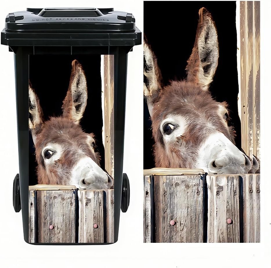 Vesvory Donkey Raccoon Dustbin Decals Animal Wheelie Bin Stickers Peeking Outdoor Waste Bins Decal Trash Cans Garden Patio Decor Vinyl Waterproof