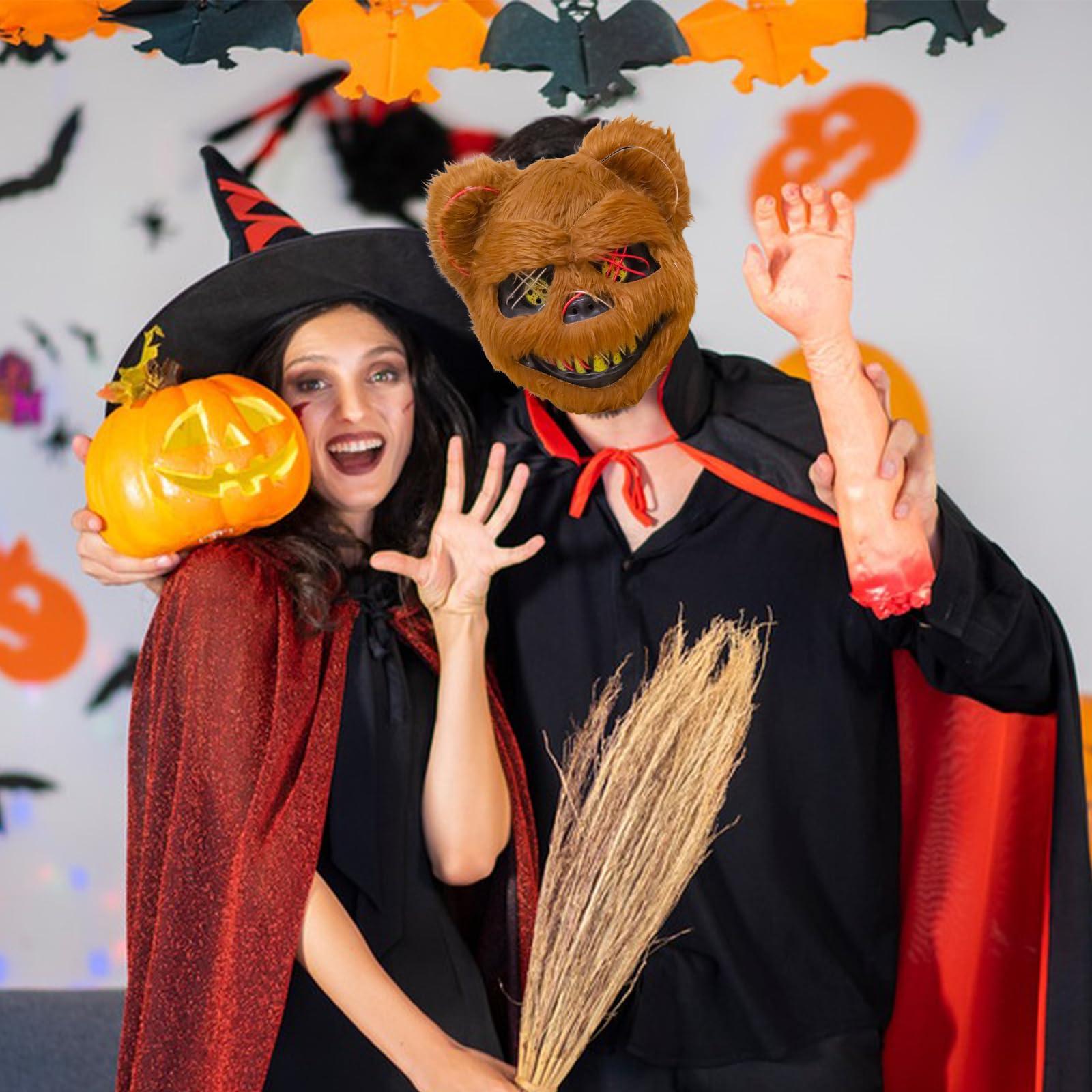 Maska halloweenowa z horroru, maska niedźwiedzia, maska cosplay na Halloween, bal przebierańców, Cosplay, idealna na karnawał, (lodowy błękit + różowa)