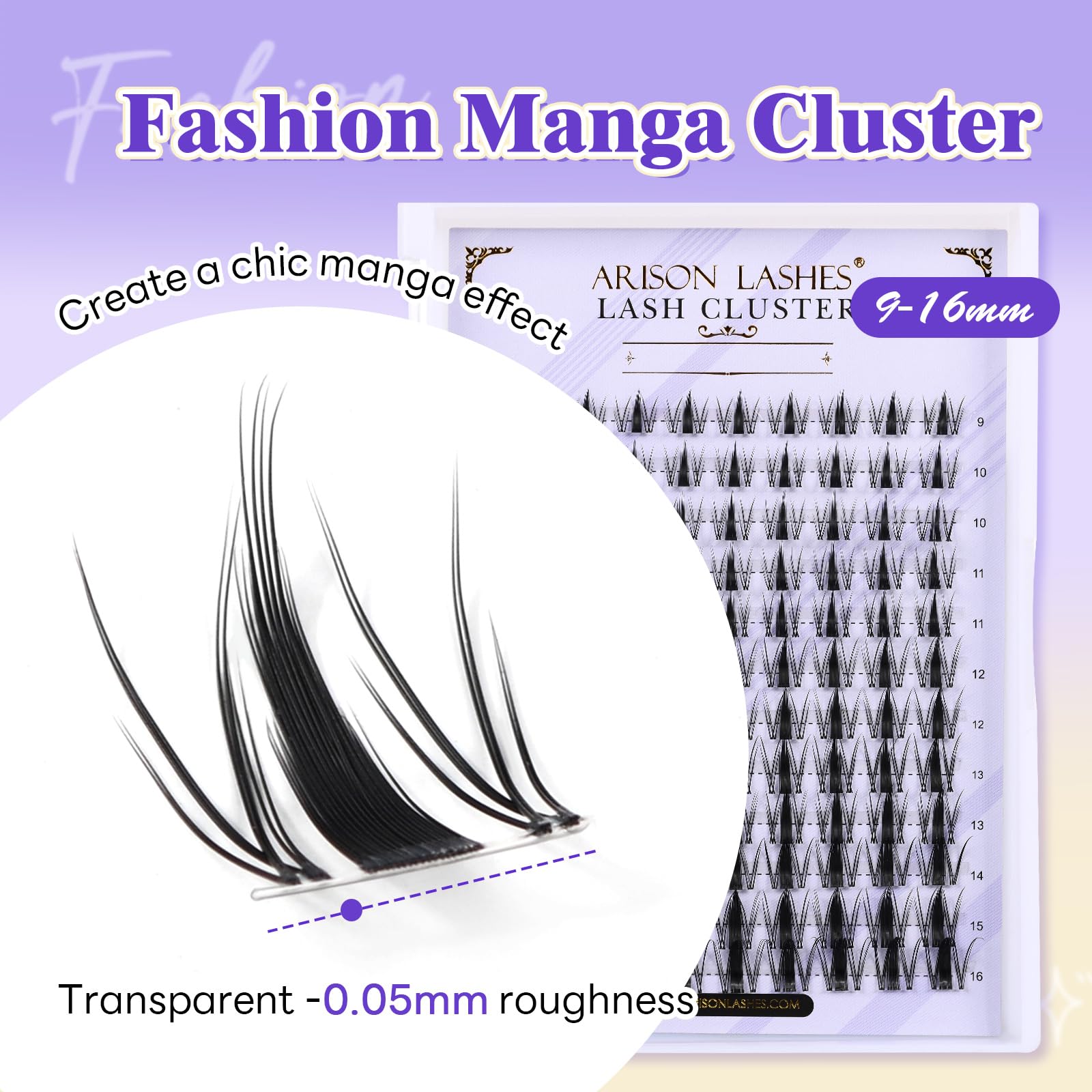 Arison Lashes Manga Fairy Lashes Cluster indywidualne rzęsy Anime przedłużenie rzęs, kolczaste rzęsy, Cosplay DIY (Anime D-9-16Mix)