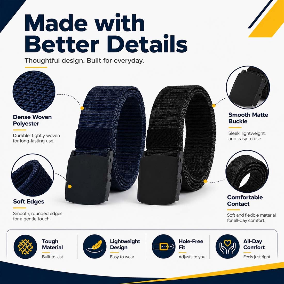 Cinturón Niño 1 Unidad Negro Talla Única, Cinturón De Nylon Con Hebilla Metálica Para Pantalones, Béisbol Y Golf Para Niños