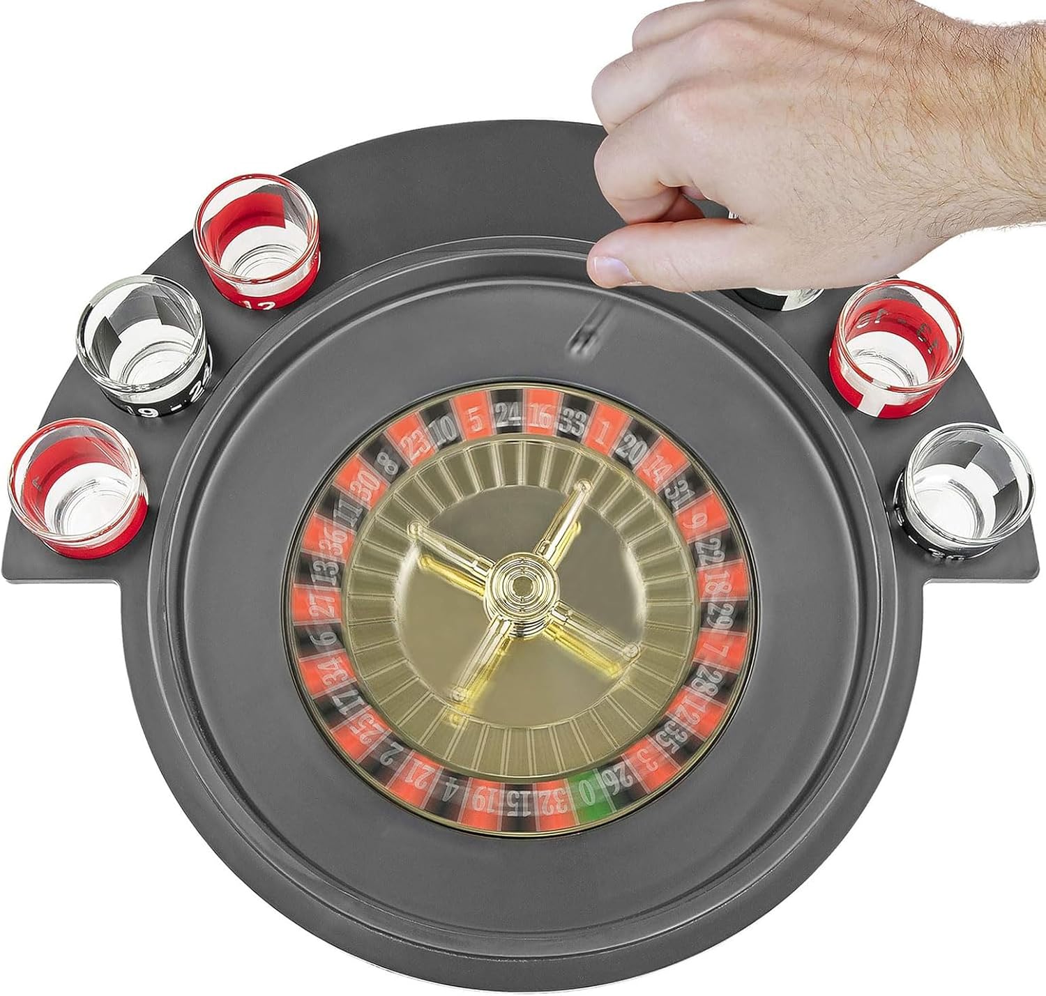 GeRRiT Roulette Sets Black Plastic Roulette Wheel Roulette Wheel Set with 2 Balls and 6 Shot Glasses Drinking Games Great for Family Game Night Party Games