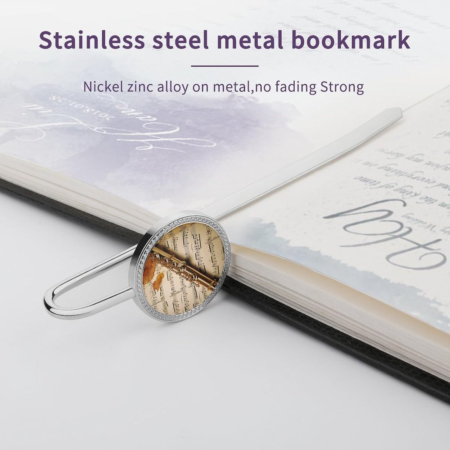 Stainless Steel Book Mark Metal Bookmark Flute Music Personalized Bookmarks Funny Bookmarks Hook Book Clip Reading Supplies for Bookworm Bookmates Book Lovers Gift 1.2" image 3