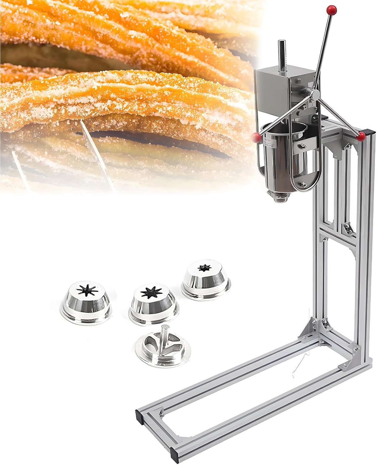 Commercial Vertical Churros Maker Machine Stainless Steel Manual Churro Press with Multiple Molds Professional Churrera for Food Service Catering Business Dessert Shops (7L)