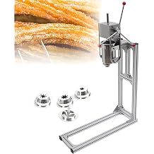 Commercial Stainless Steel Churro Maker Machine,3l Vertical Spanish Donut Maker with 6 Filling Nozzles & L-Shape Working Stand,Hand Crank Churro Press for Commercial Catering 5L