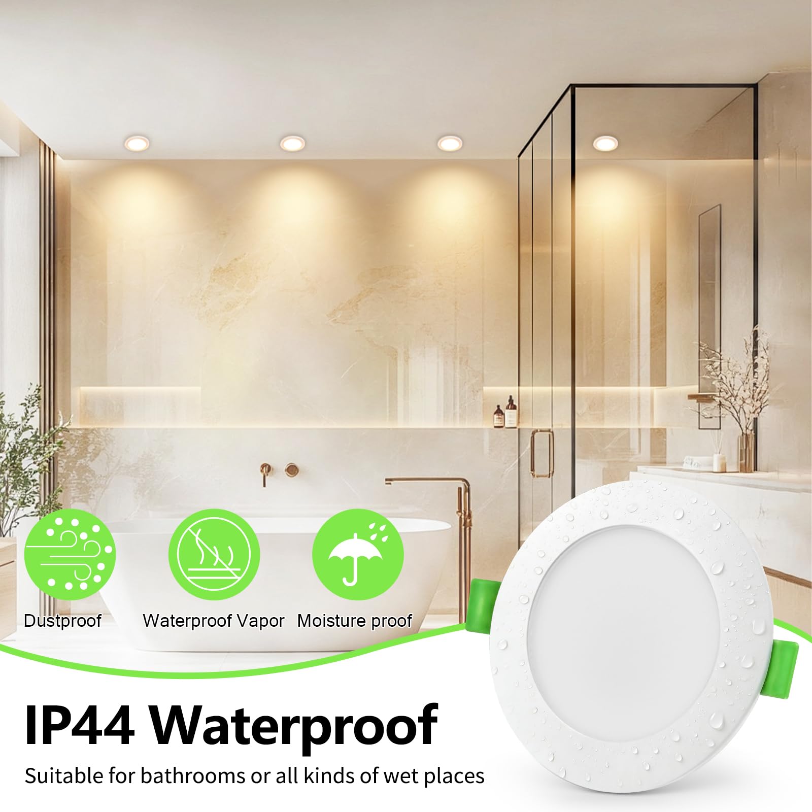 GeyouLux Faretti LED da Incasso per Cartongesso, 8W IP44 Dimmerabile 10-100% Faretti LED Soffitto, 2700K/4000K/6500K Dimensioni del foro 75-90 mm Faretto LED Interno Set di 6 Bianco