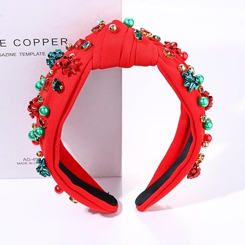 Miniatura 5 de Diadema de Navidad para mujer, accesorios de Navidad con cuentas, arco de Navidad, copo de nieve, diadema anudada de HOHOHOHO con perlas de cristal