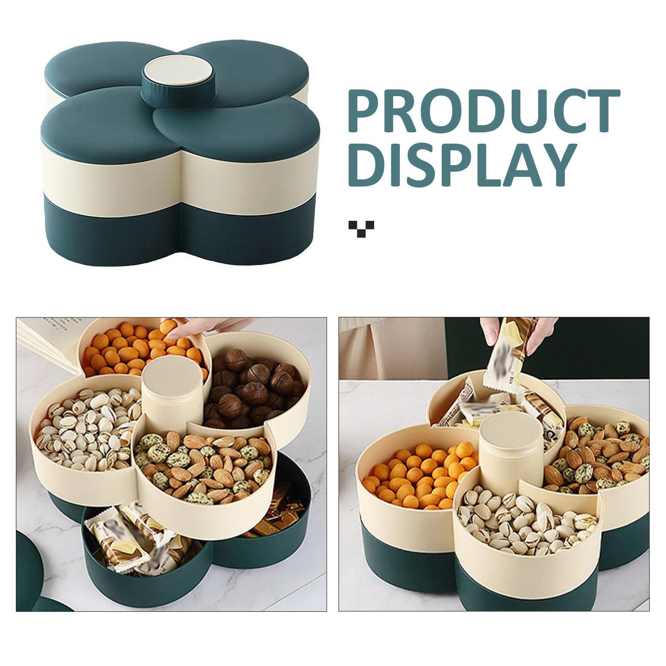 Toyvian Plateau de Rangement Ménager à Deux Niveaux en PP Vert, Étanche avec Couvercle Hermétique, pour Snacks et Desserts à Domicile Bureau