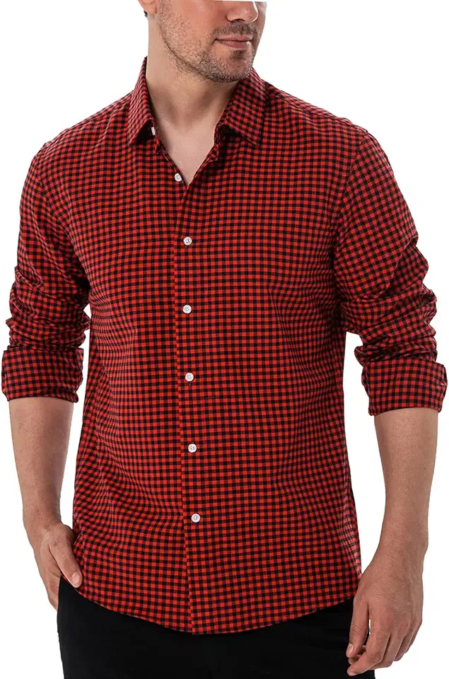 Manwan walk Men's Plaid Button Down Shirts Regular Fit Long Sleeve Casual Business Shirts