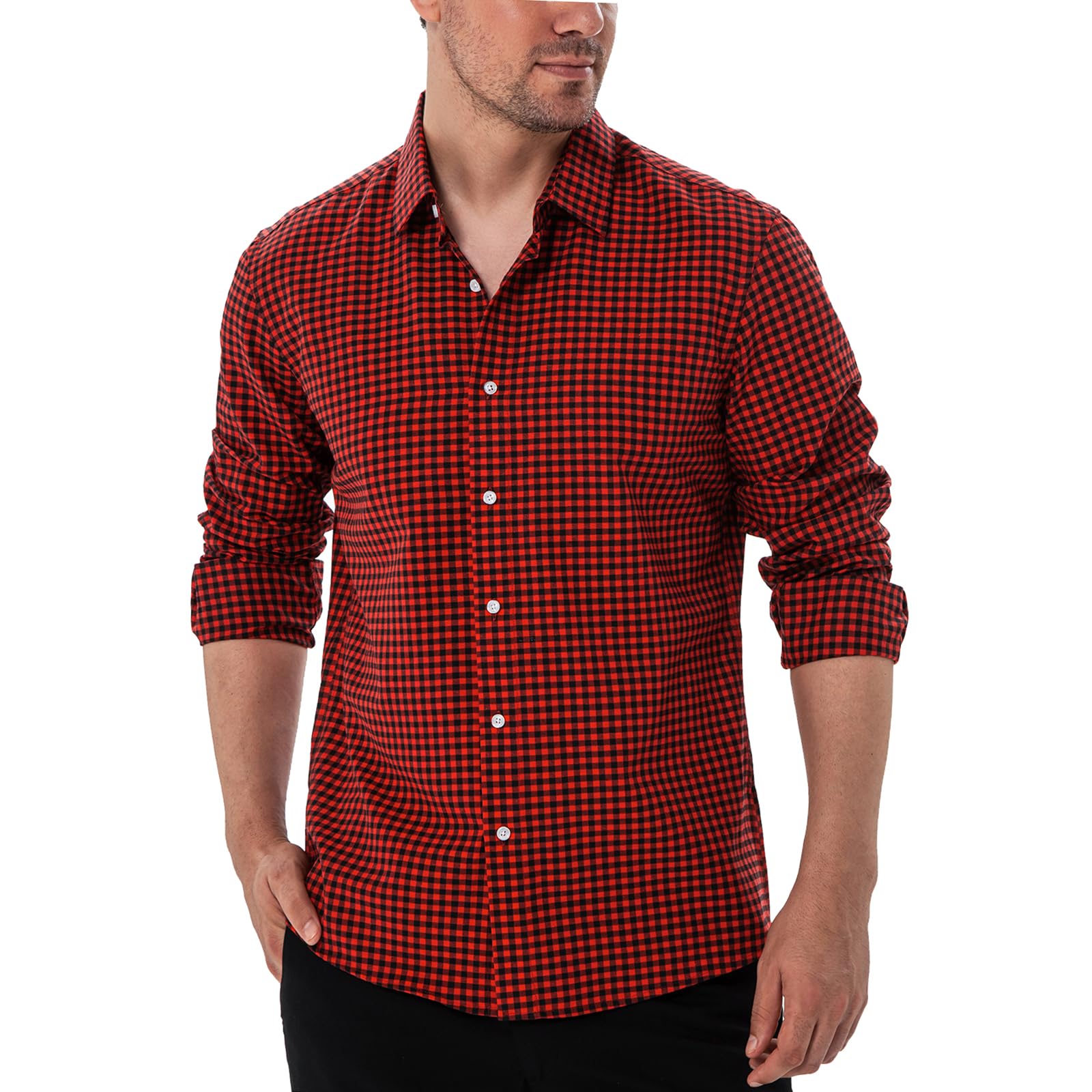 Manwan walk Men's Plaid Button Down Shirts Regular Fit Long Sleeve Casual Business Shirts
