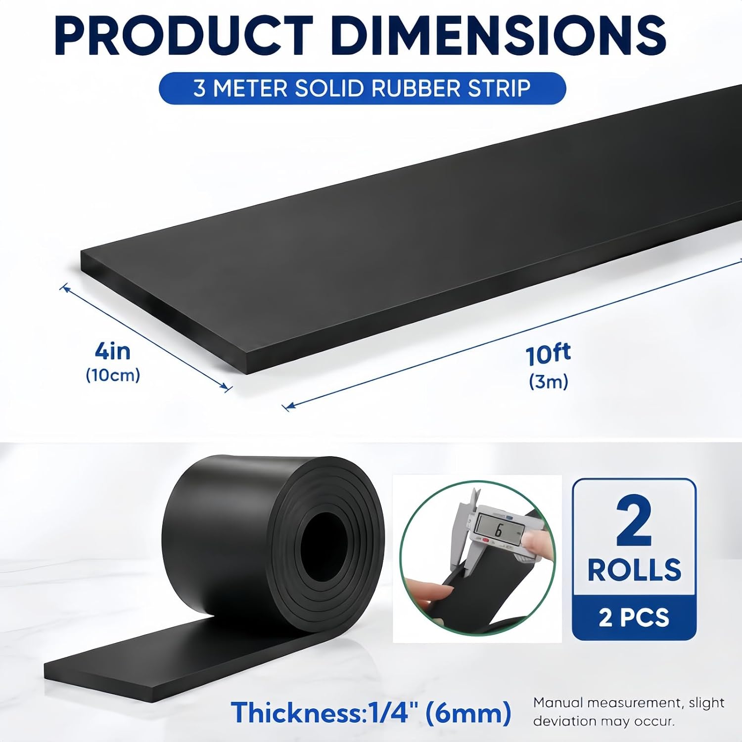 Tlence 2 Rolls Rubber Sheet, 1/4" Thick X 4" Wide X 10' Long Rubber Strips, Heavy Duty Solid Rubber Rolls, Gasket Material for DIY Insulation Pads Seals Weather Stripping Flooring Bumpers