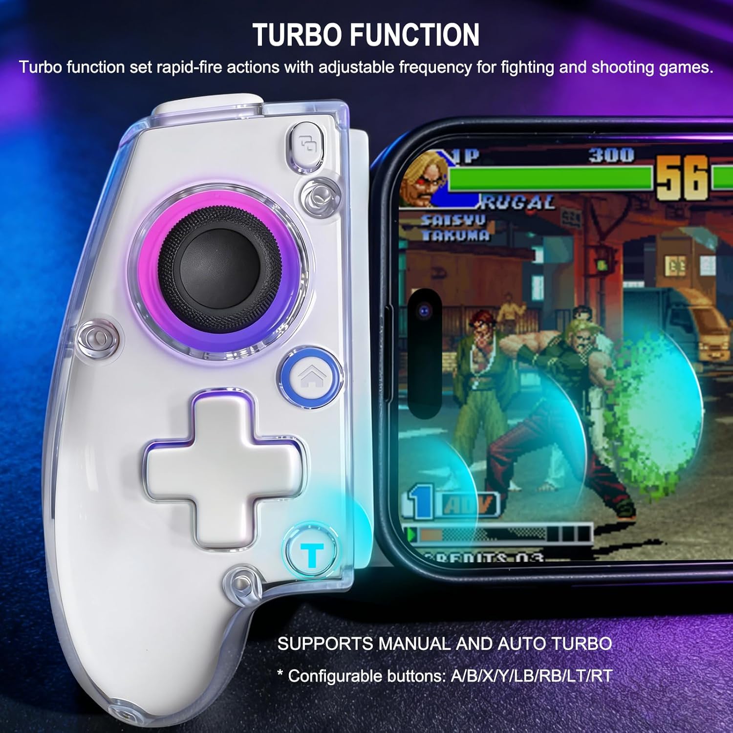 Joso Phone Controller for iPhone/Android, Wireless Controller with Turbo/RGB Lighting/6-Axis/Dual Vibration, Handheld Gaming Gamepad Support Phone Case Play P5/P4/Xbox/PC Streaming & Cloud Gaming