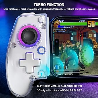 Joso Phone Controller for iPhone (All Model) & Android, Enhanced Grip, Case-Friendly Wireless Mobile Gaming Controller with 7 Color Lights, Turbo, 6-Axis, Dual Vibration
