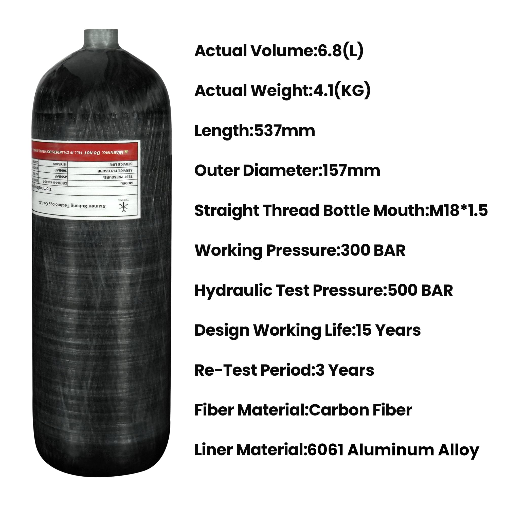 TUXING 4500psi Carbonio Fibra di Aria Serbatoio 6.8L (Bottiglia Vuota) e PCC Paintball Stazione di Riempimento con Valvola Manometro, Serbatoio Scuba, PCC Serbatoio con Regolatore Gauge per PCP Gioco