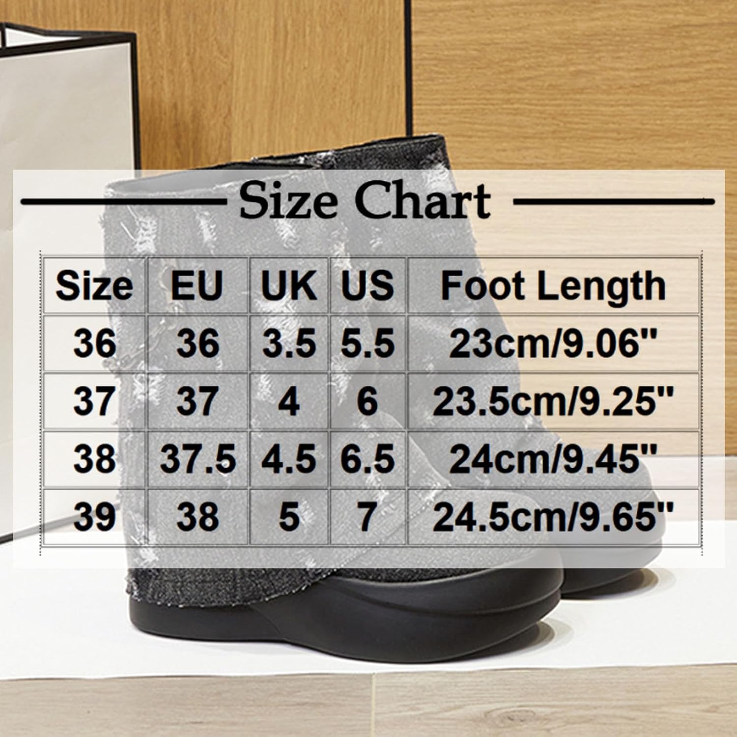 Ladies Winter Boots Thick Sole Washed Denim Unique Design Short Boots Casual Style