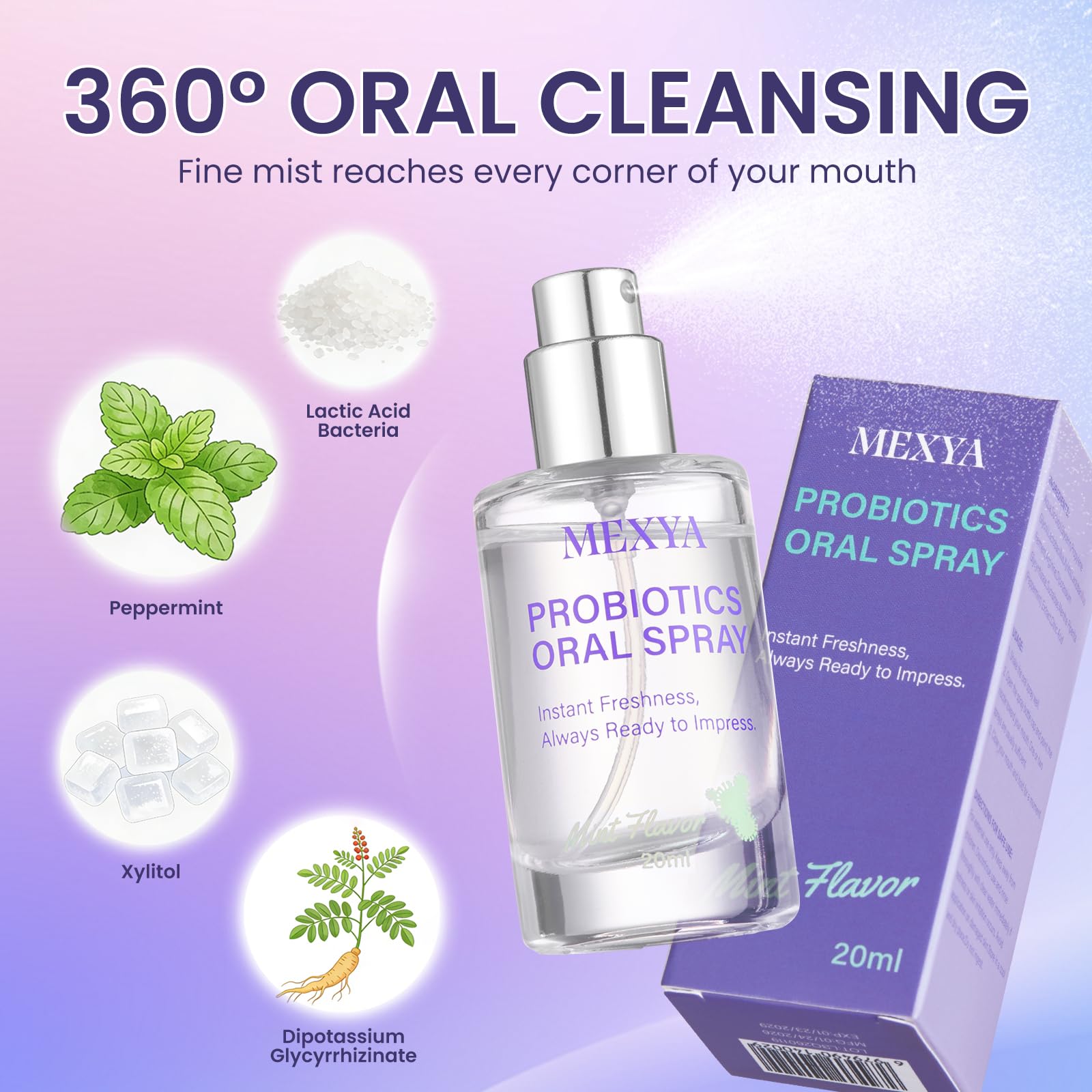 2-Pack Probiotic Oral Spray for Long-Lasting Fresh Breath, Alcohol-Free Fresh Breath Spray with Dual Cooling Mint, Travel-Sized Mouth Freshener for On-the-Go Use