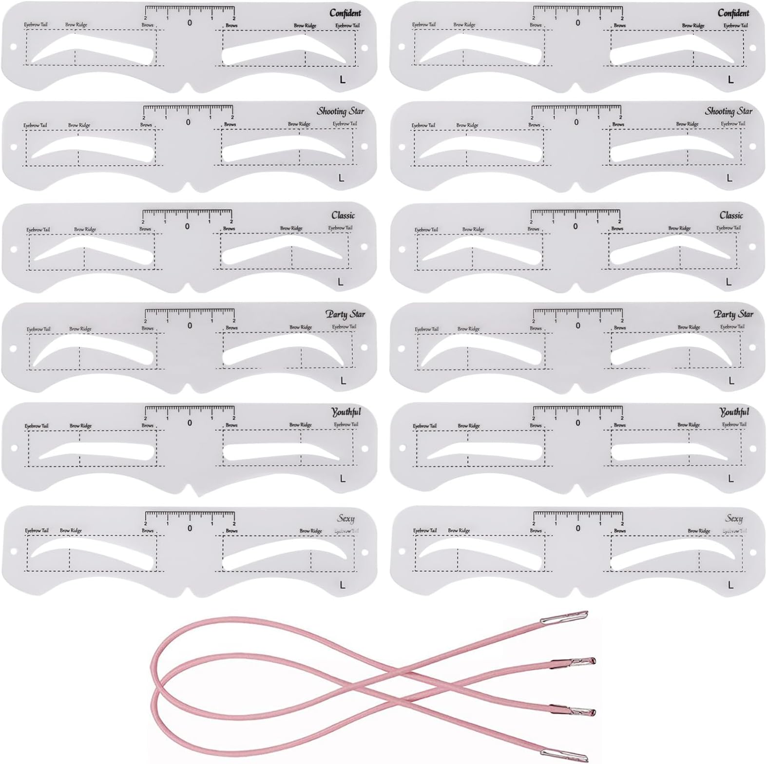 12 Pcs Reusable Eyebrow Stencil, Eyebrow Template with Elastic Band for Beginners (eyebrow distance 3.0cm)