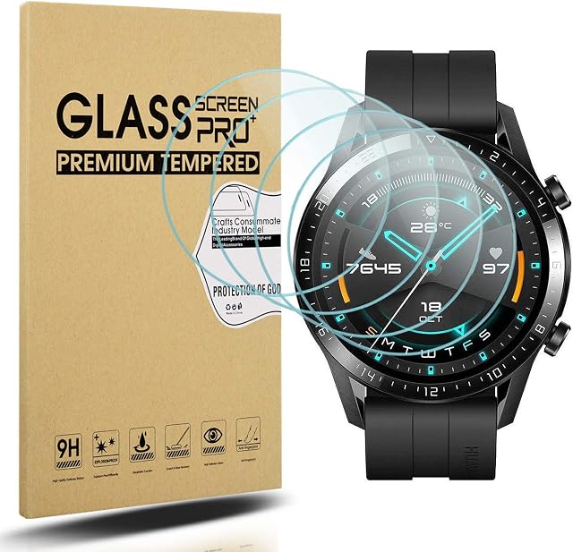 Diruite 4 Sztuki Ochraniacz Ekranu do Huawei Watch GT 2 (46mm Version),HD Szkło Hartowane Folia Ochronna do Huawei Watch GT 2 (46mm Version) Smartwatchy[Anti-scratch,Bez Bąbelków]