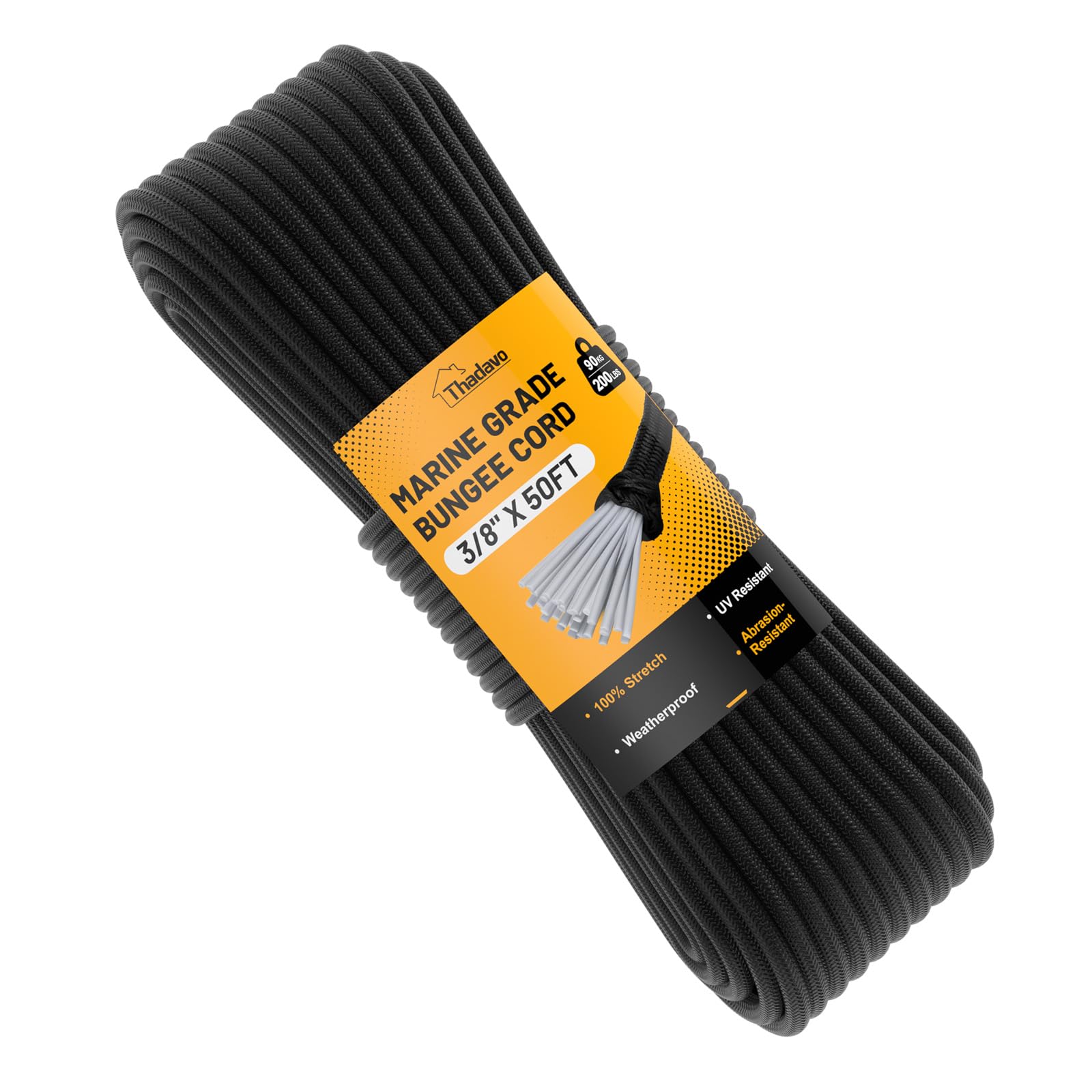 Marine Grade Bungee Cord Heavy Duty Outdoor, 3/8" 50FT Elastic Rope