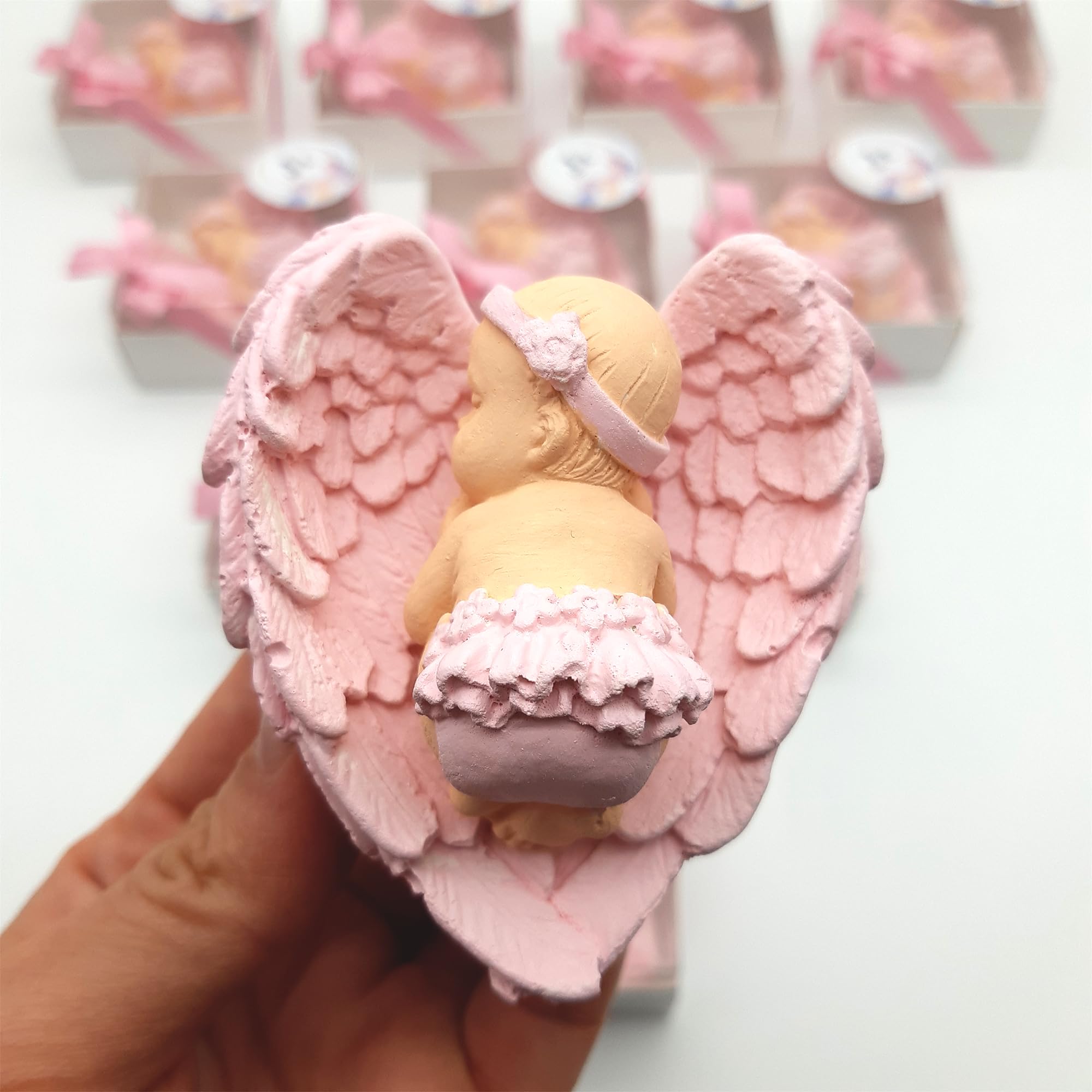 detalles bautizo para invitados, recuerdos bautizo 16 piezas niña niño bebe de piedra imanes detalles comunion para invitados, regalos originales bautizos para recien nacido (Bebé rosa)