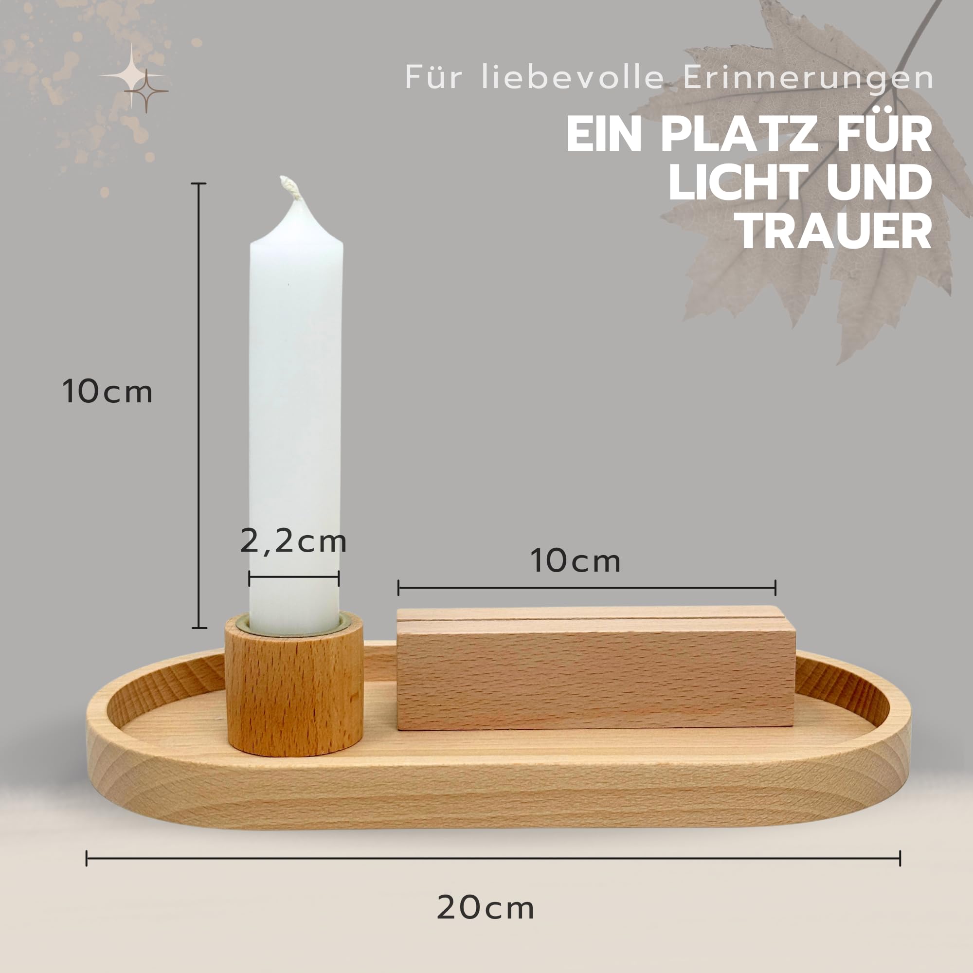 Gedenkset mit Kerzenhalter & Kartenhalter – Erinnerung an Verstorbene – graviert oder personalisiert – Holz Deko für Trauer & Gedenken (Für Immer im Herzen)