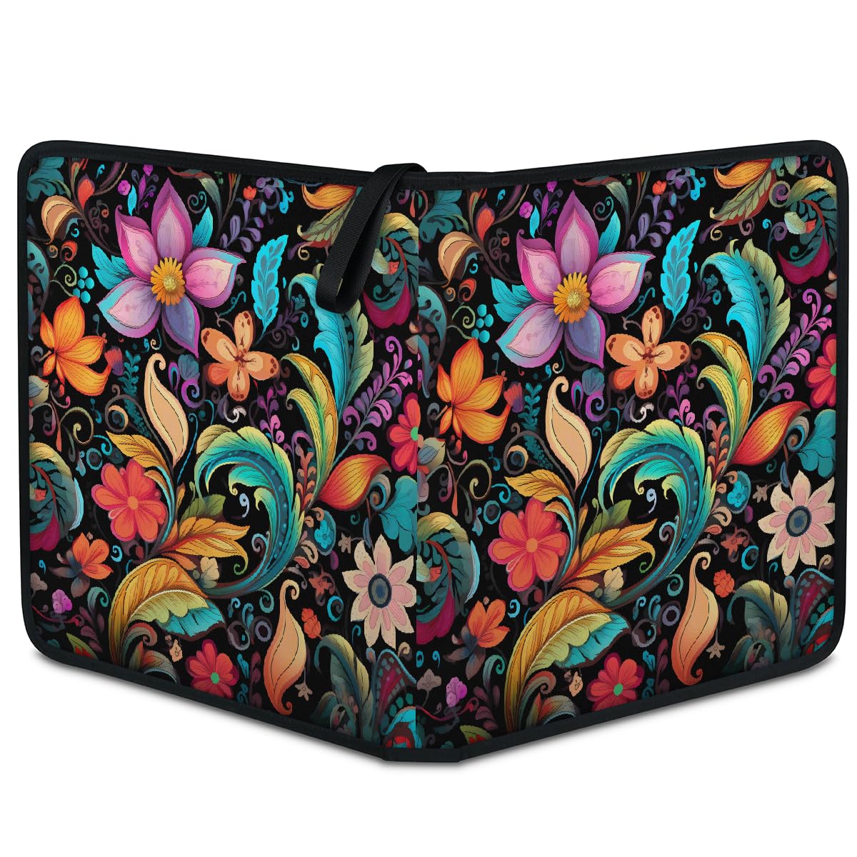 Raccoglitore per carte collezionabili con 9 tasche colorate con motivo cachemire floreale, cartella astratta floreale con maniche rimovibili, libro di carte impermeabile con cerniera, 50 pagine