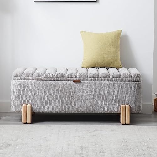 Miniatura 35 de Kmax Banco de almacenamiento de 45 pulgadas, banco otomano tapizado de piel sintética para dormitorio, sala de estar, pasillo, color blanco Oval-