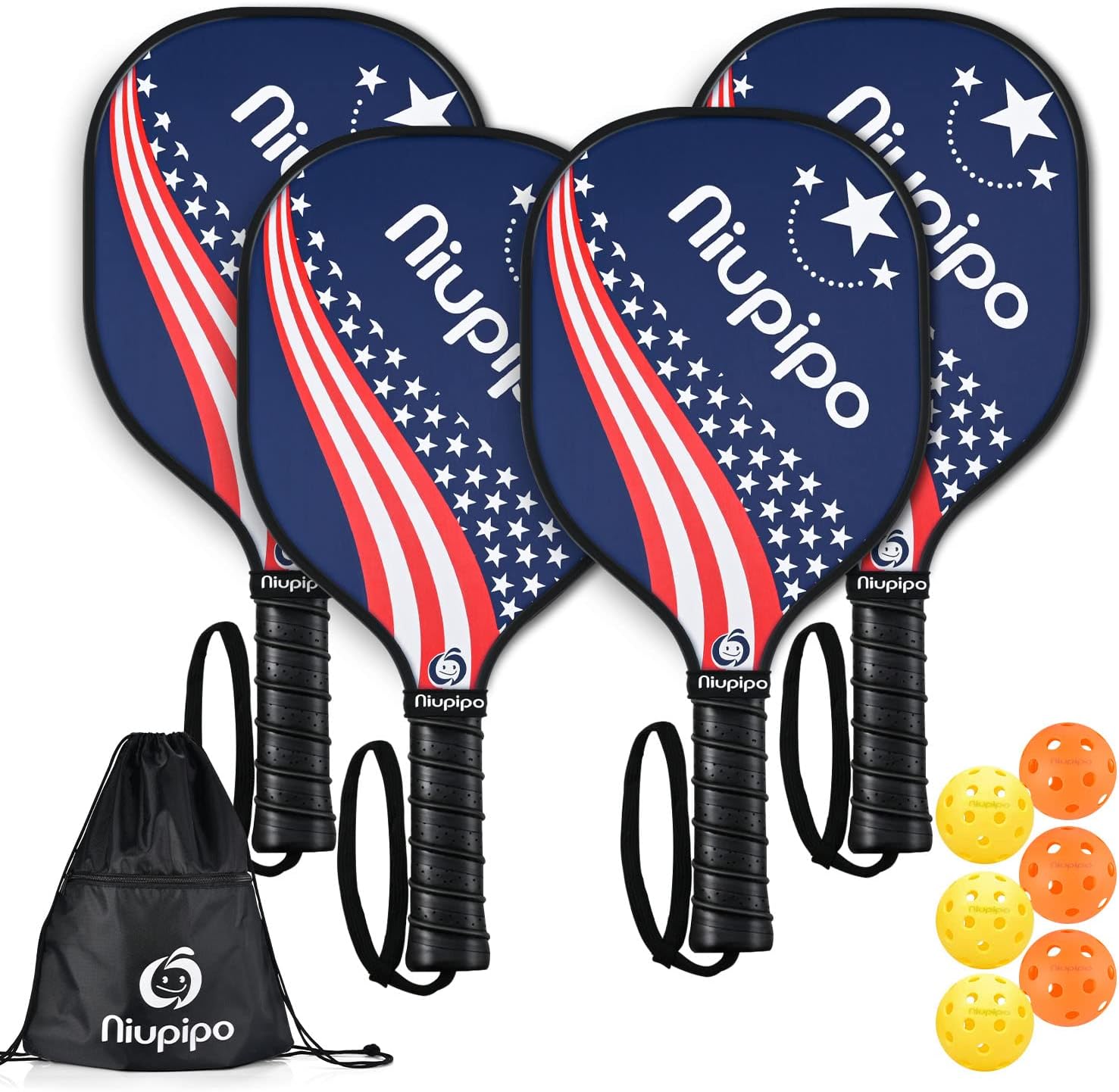 Niupipo Pickleball Paddles, Pickleball Paddles Set with American Flag Pattern