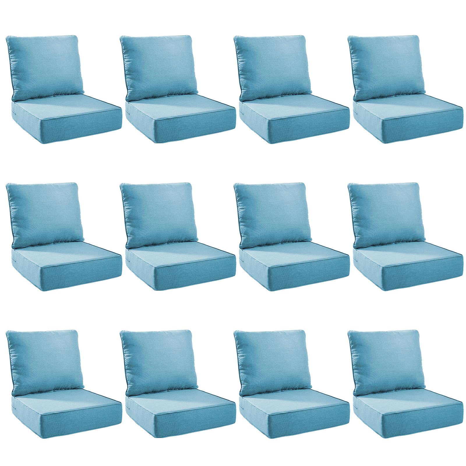 Outdoor Cushion Set for Patio Furniture, UV Resistant, Water Resistant - 6 Inch Thick Foam Garden Cushions– 24x24 Inch Patio Seat Covers for Chair/Sofa/Couch | Light Blue | 12-Pack |